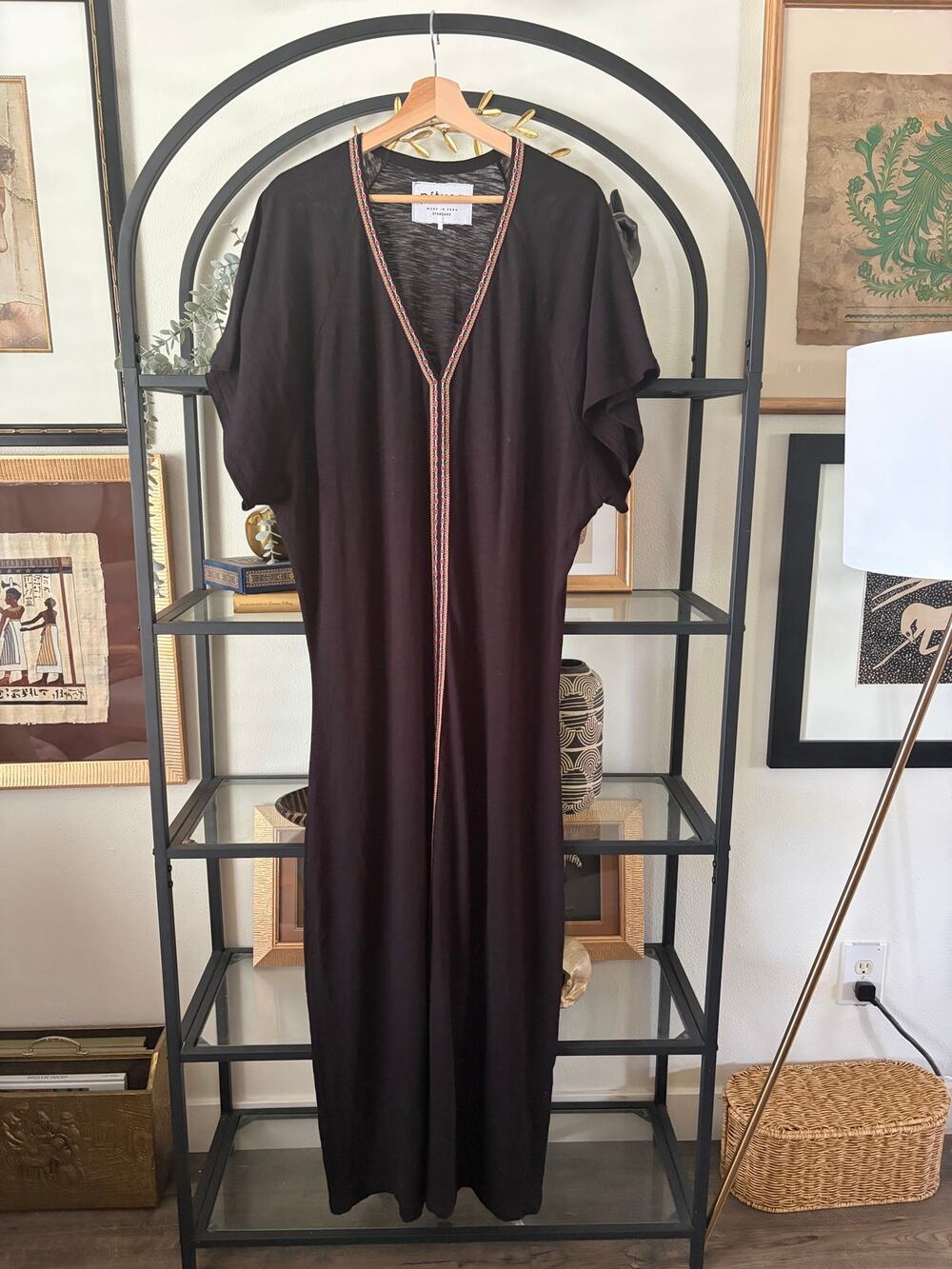 Pitusa Inca Maxi Dress Standard Black Peru Cotton Cover Up Caftan Boho Beach